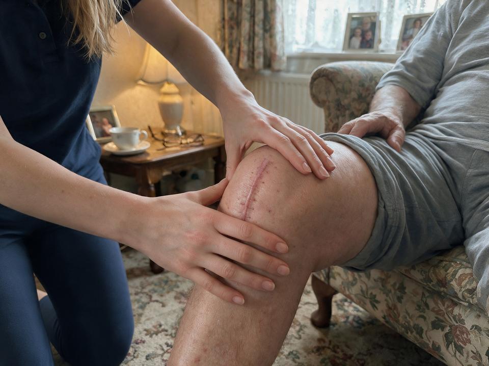 Assessing a healed knee replacement scar at home