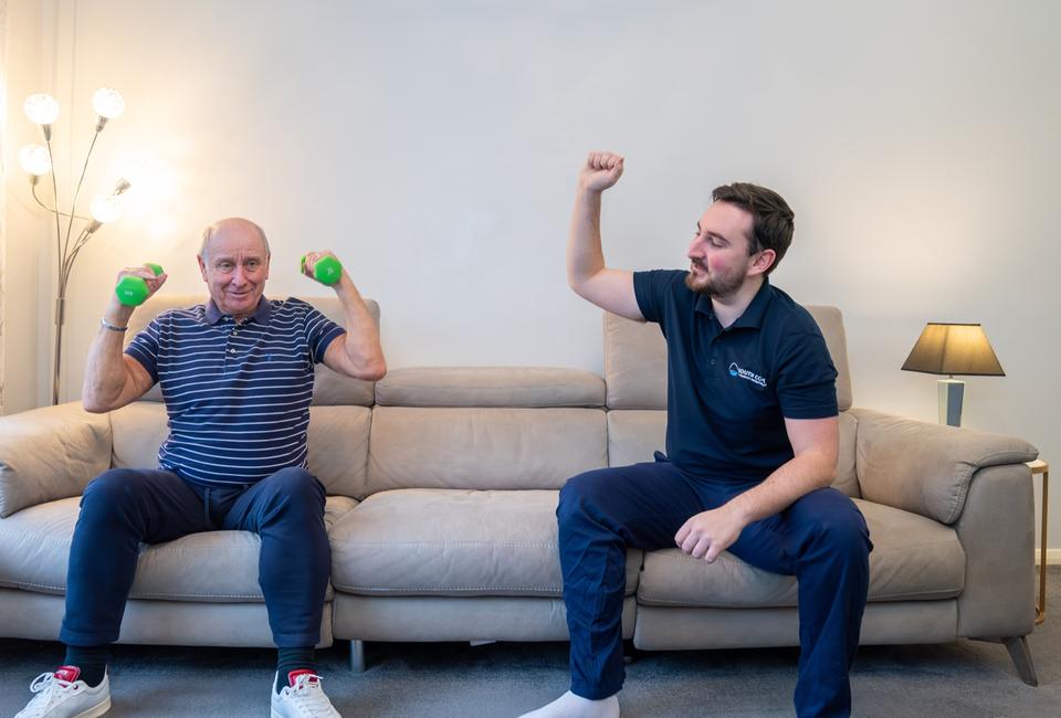 Home visit physiotherapy in a living room